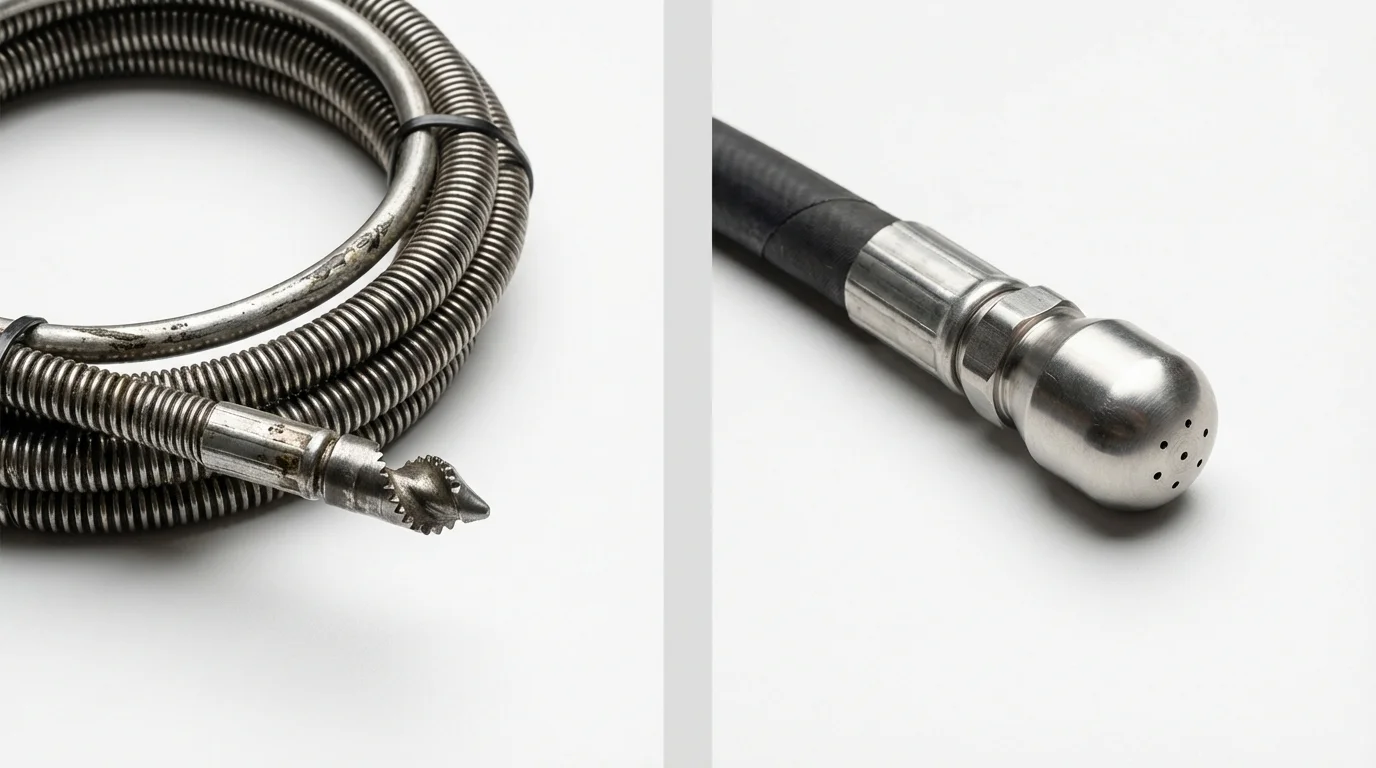 Drain snake cable and hydro jetting nozzle used for drain cleaning in Concord, NC